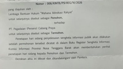 LBH WAR Daftarkan Sengketa Informasi Terhadap Pegadaian Praya, Atas Dugaan Pemalsuan Tanda Tangan